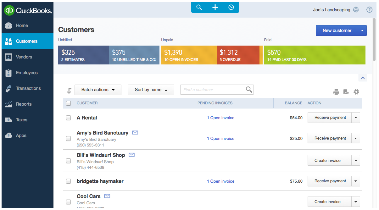 quickbooks dashboard