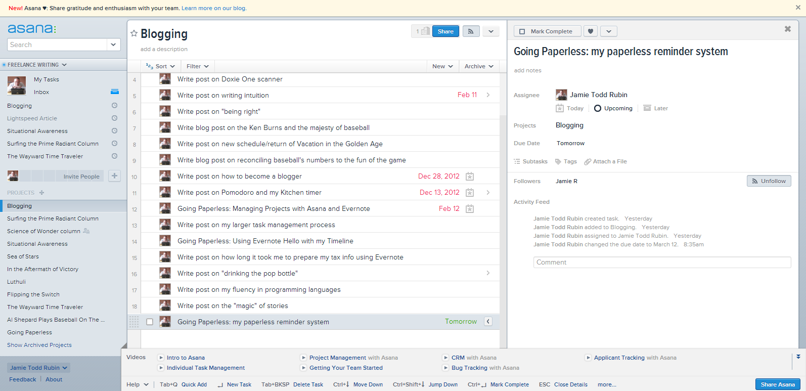 Overview of Asana interface