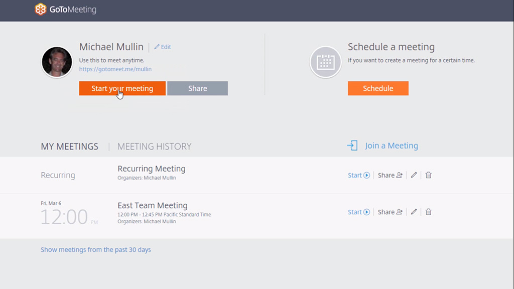 gotomeeting dashboard