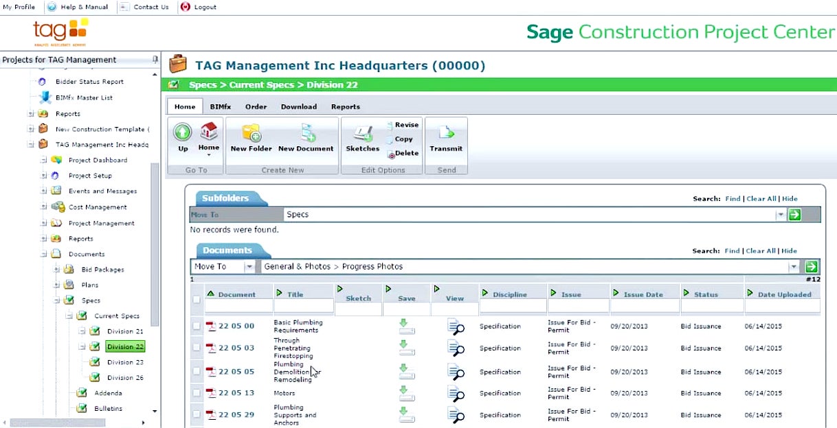 Sage Estimating Software dashboard