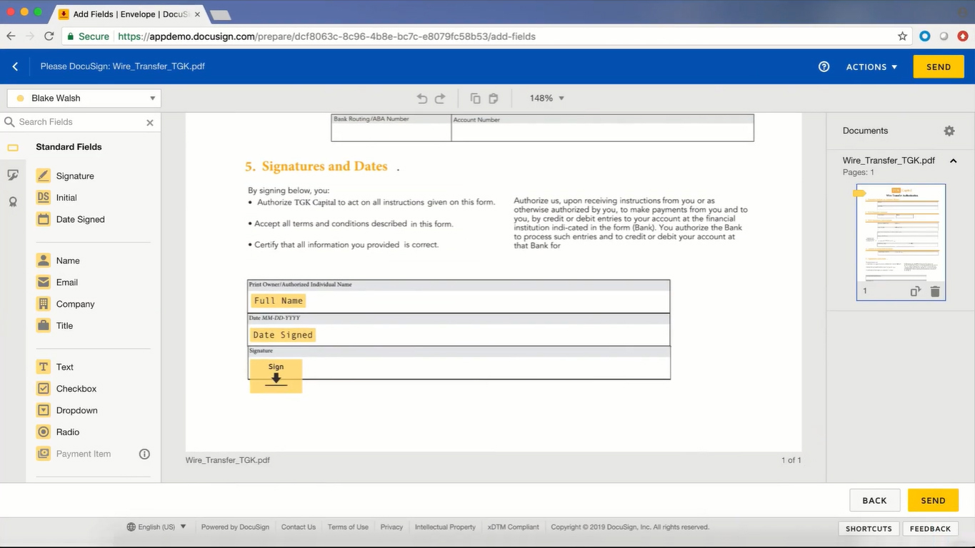 DocuSign Dashboard