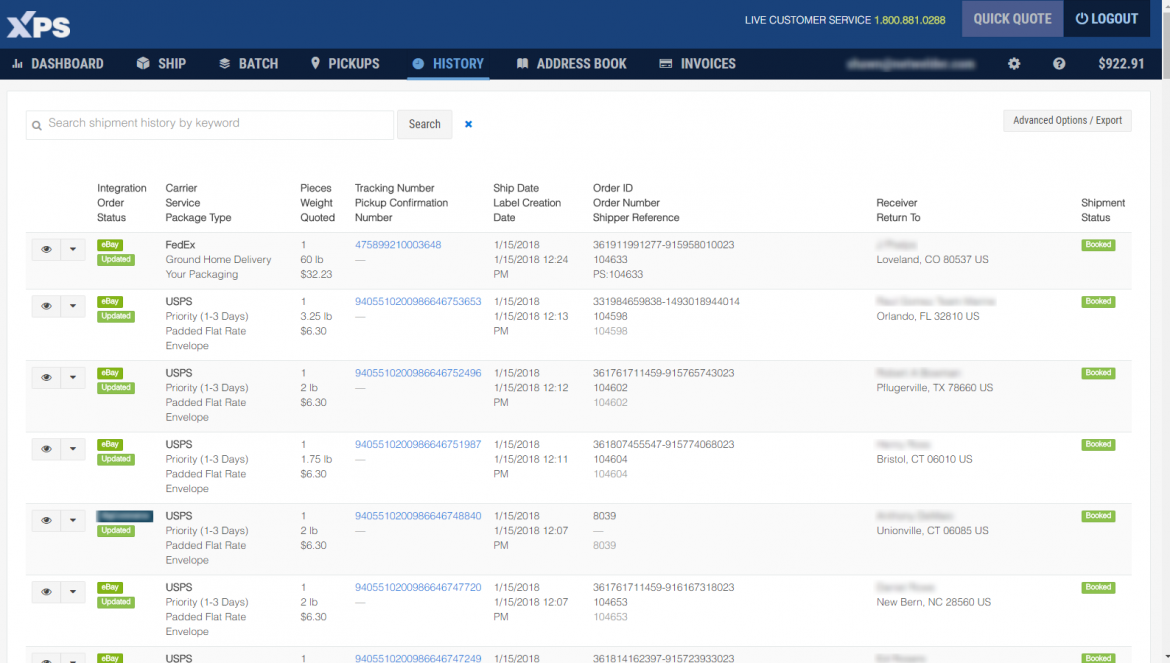 XPS Shipping dashboard | CompareCamp.com