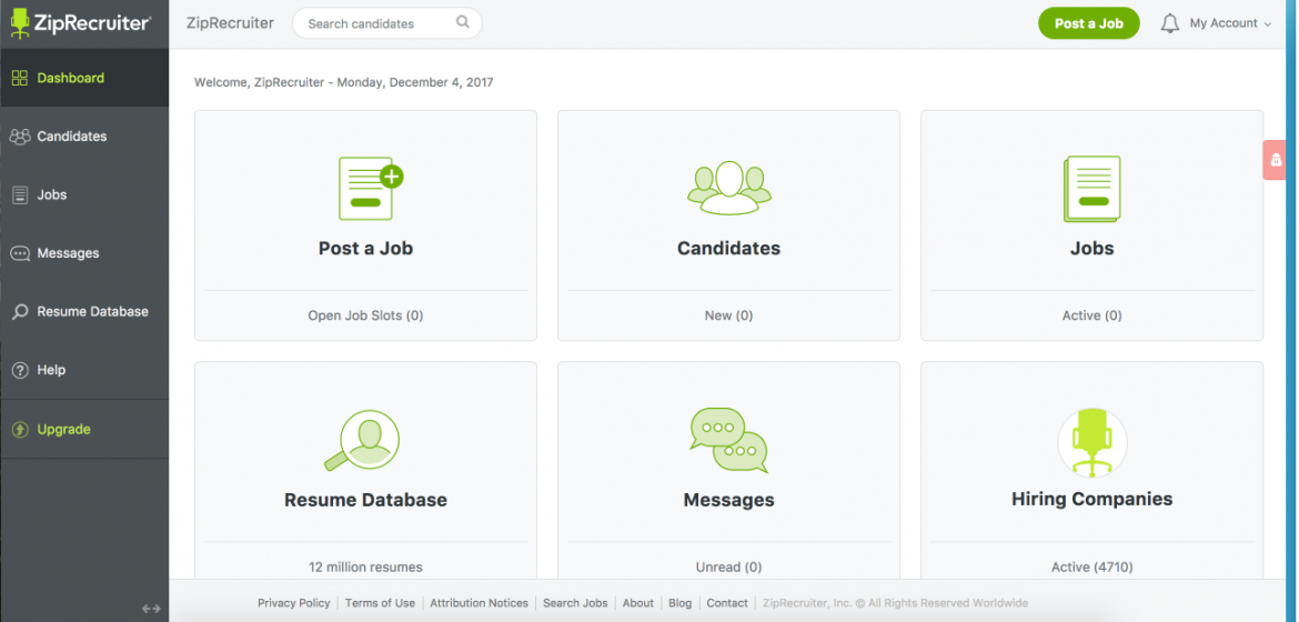 ZipRecruiter dashboard