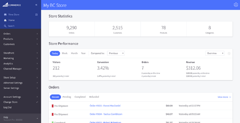 big commerce Dashboard Screenshot