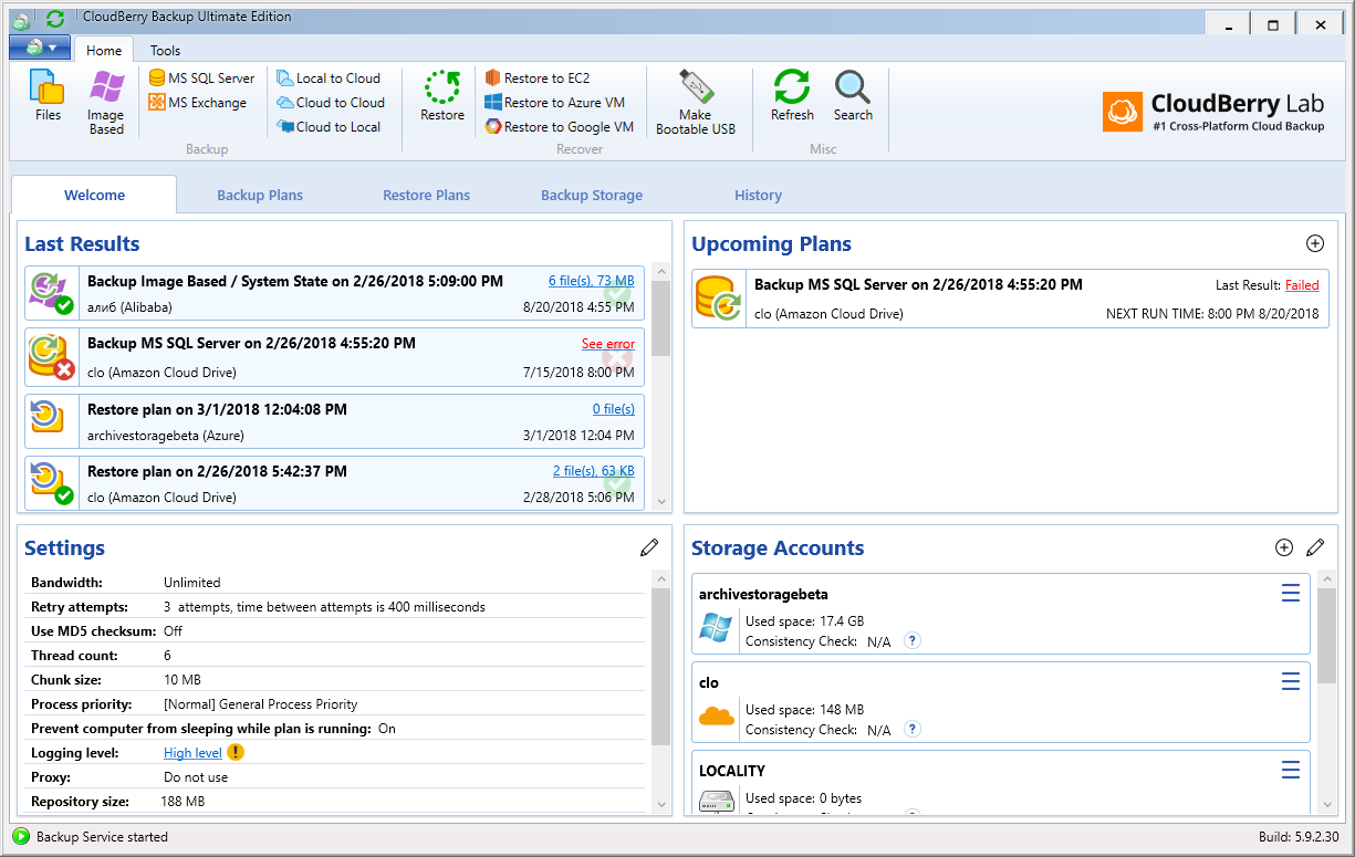 das not included in cloudberry backup vm