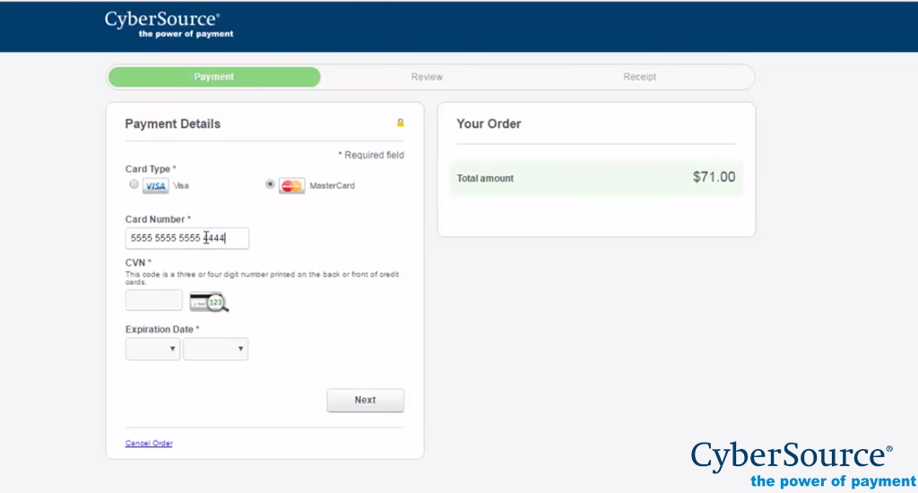 transaction central cyber source