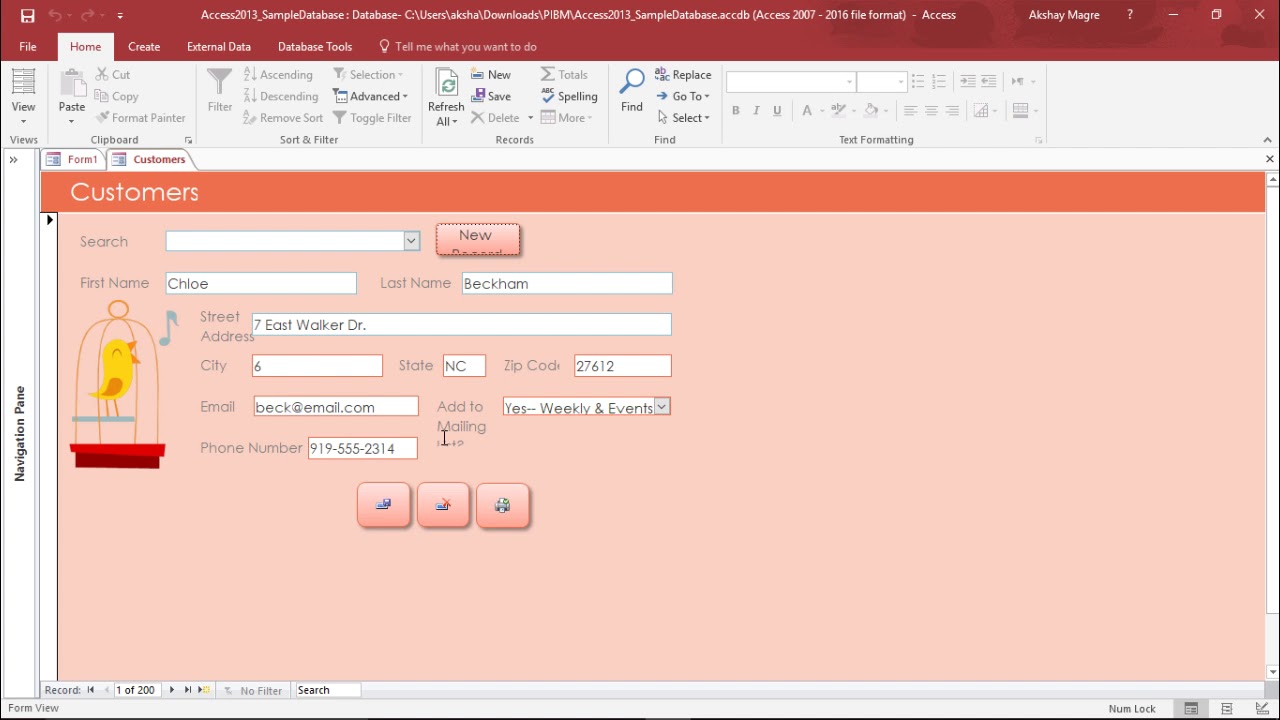 microsoft access 2016 sample database