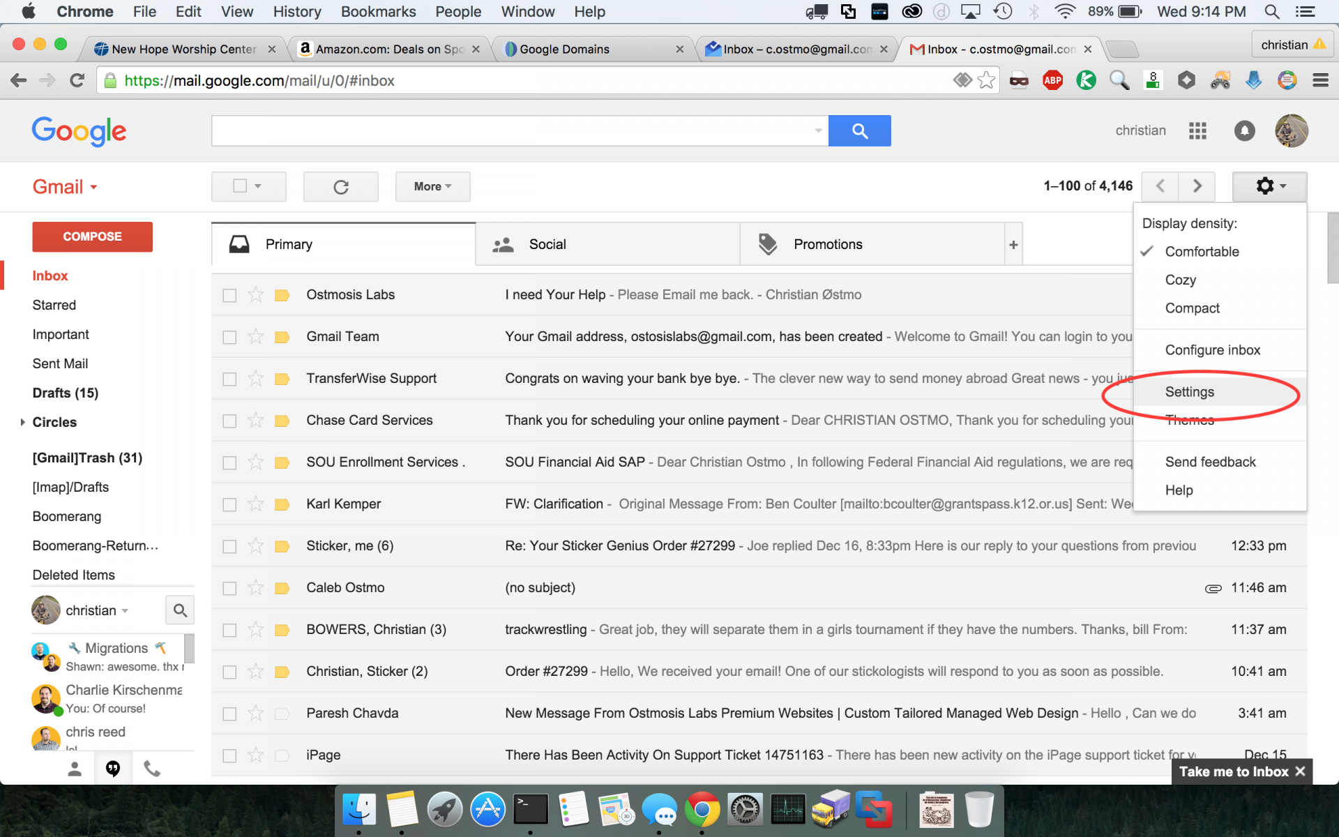 Gmail dashboard