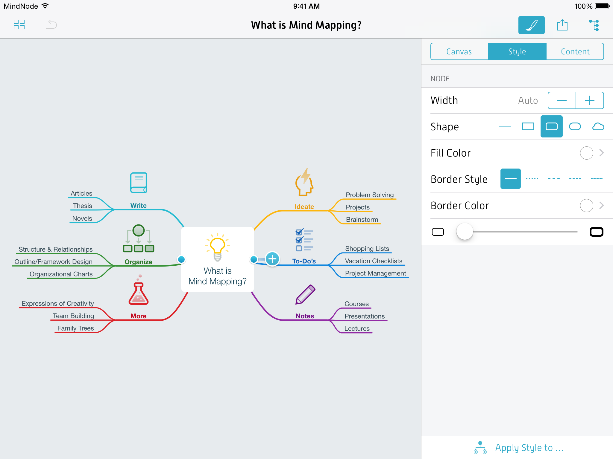 mindnode keyboard shortcuts