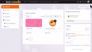 Moodle dashboard