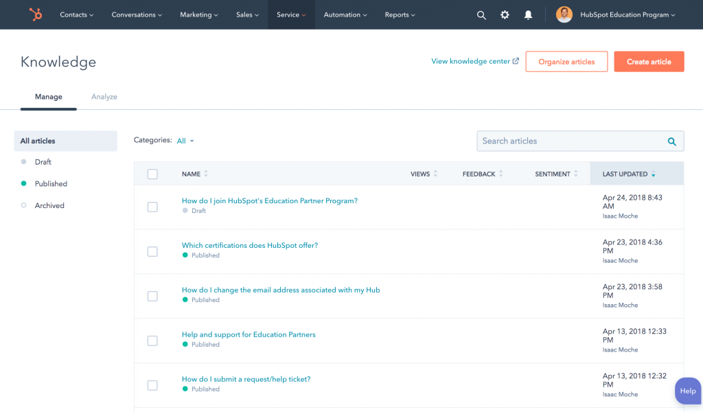 Hubspot Knowledge Base Examples