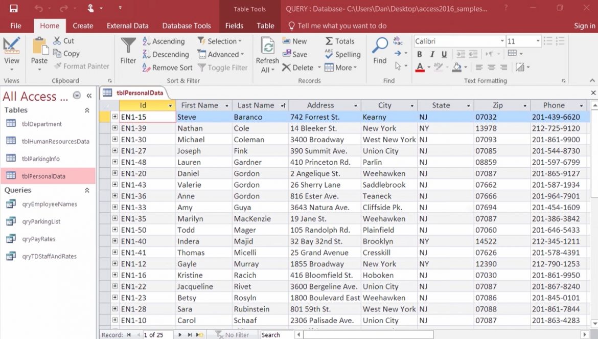 microsoft access sample database