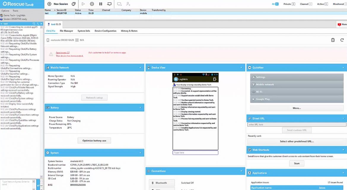 Rescue by LogMeIn dashboard