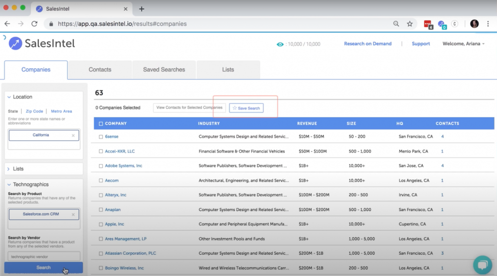 salesintel dashboard | CompareCamp.com